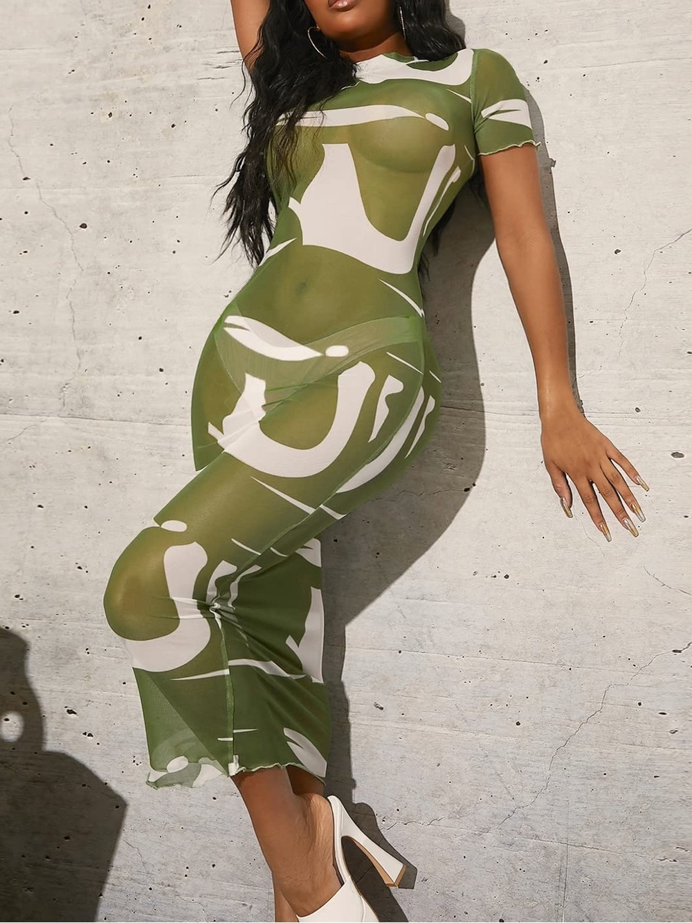 Sheer Abstract Bodycon Dress